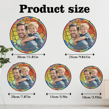 Personalized Stained Glass Suncatcher, Custom Gifts for Fathers Day, Photo Family Portrait Window Ornament, Heartfelt Gifts with Picture for Dad Grandpa Husband (Sun-137)