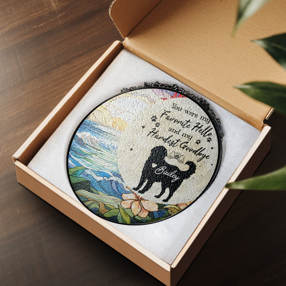 Custom Dog Portrait Stained Glass Suncatcher, Stained Glass Dog Memorial, Pet Memorial Gift, Custom Dog Portrait from Photo, Window Hangings (Sun-62)