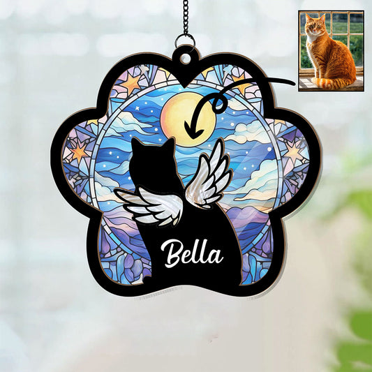 Personalized Cat Loss Sympathy Glass Suncatcher, Beautiful Memorial Gift for Grieving Pet Owners (H-Sun-01)