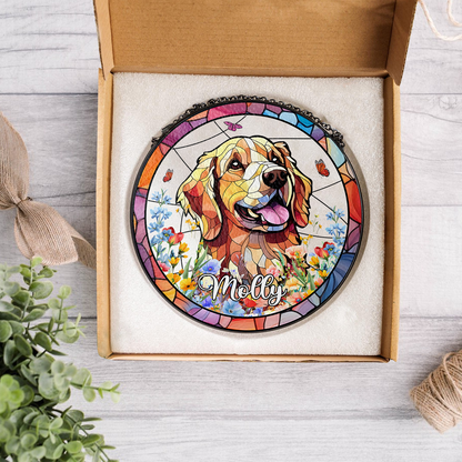 Personalized Dog Face Glass Suncatcher – Unique Handmade Art for Remembering Your Furry Friend (Sun-48)