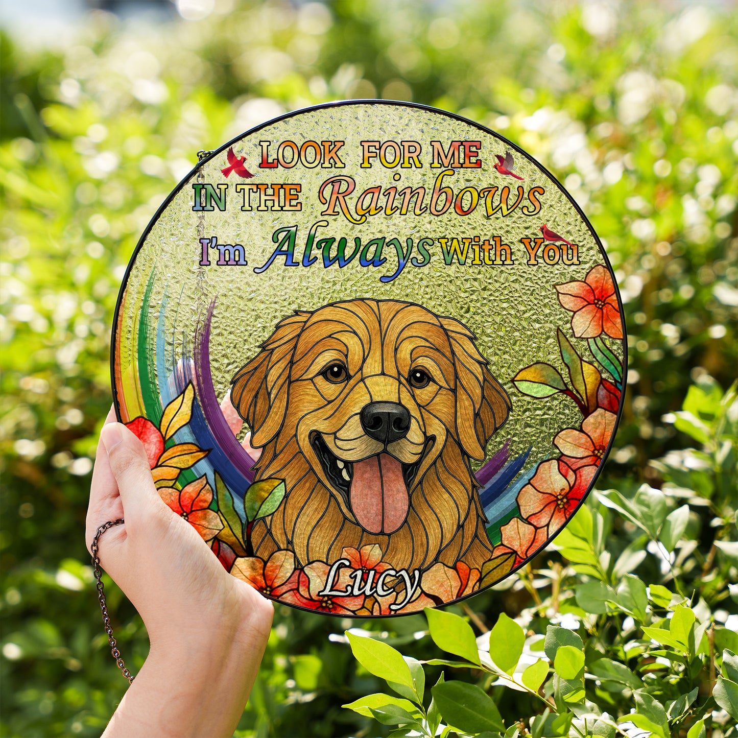 Custom Pet Glass Suncatcher with Floral Design – Personalized Dog Face Window Ornament for Pet Owners, Memorial, or Birthday Gift (Sun-82)