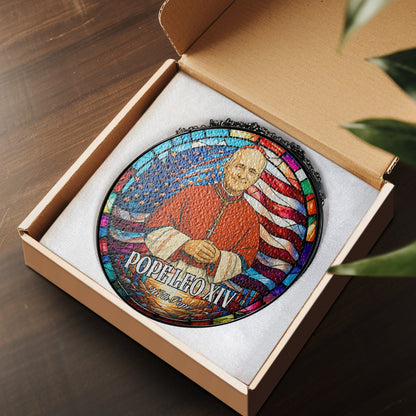 Pope Leo XIV Religious Glass Suncatcher, Christian Home Window Decor, Stained Glass Suncatcher Ornament, Handmade Glass SunCatcher (Sun-113)