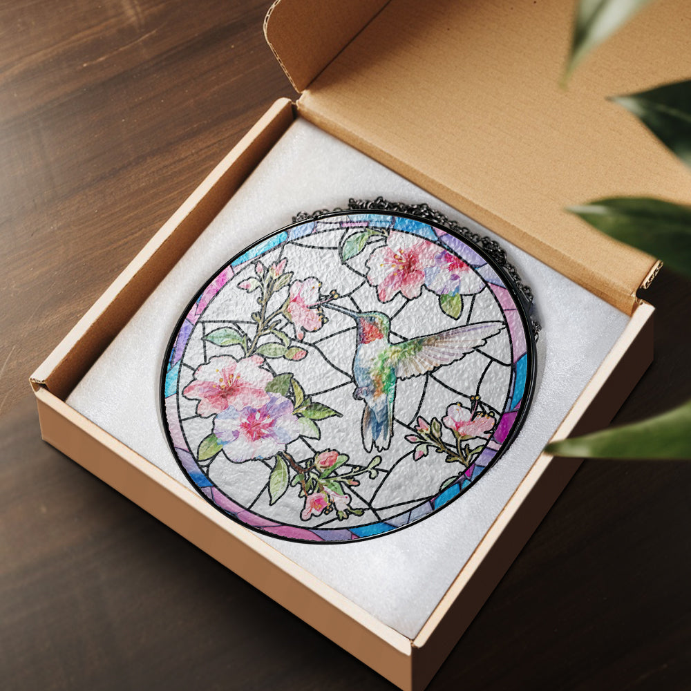 Custom Floral and Hummingbird Stained Glass Suncatcher for Window (Sun-14)
