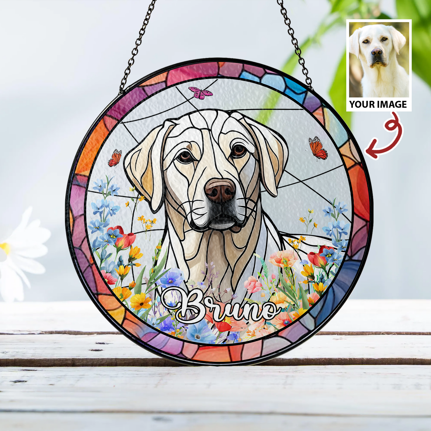 Personalized Dog Face Glass Suncatcher – Unique Handmade Art for Remembering Your Furry Friend (Sun-48)