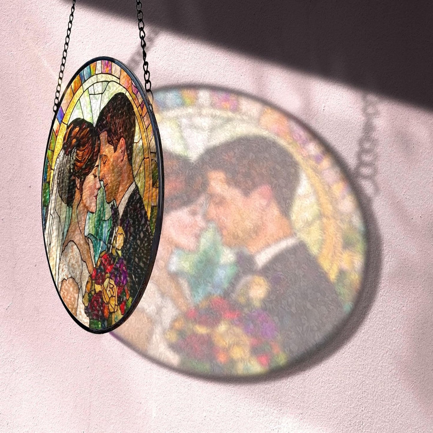 Personalized Couples Photo Faux Stained Glass Suncatcher, Wedding Photo Glass Suncatcher, Anniversary Gift, Wedding Gift (Sun-138)