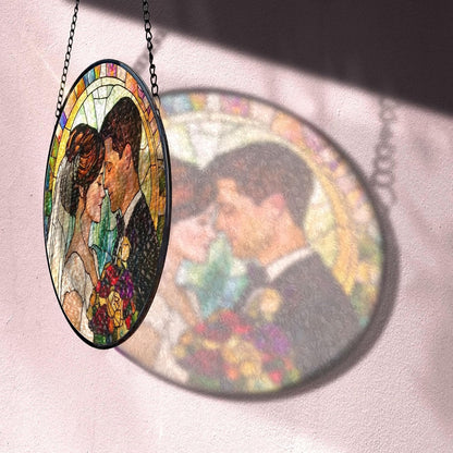 Personalized Couples Photo Faux Stained Glass Suncatcher, Wedding Photo Glass Suncatcher, Anniversary Gift, Wedding Gift (Sun-138)