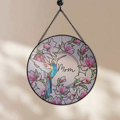 Custom Floral and Hummingbird Stained Glass Suncatcher Gift for Mom (Sun-15)