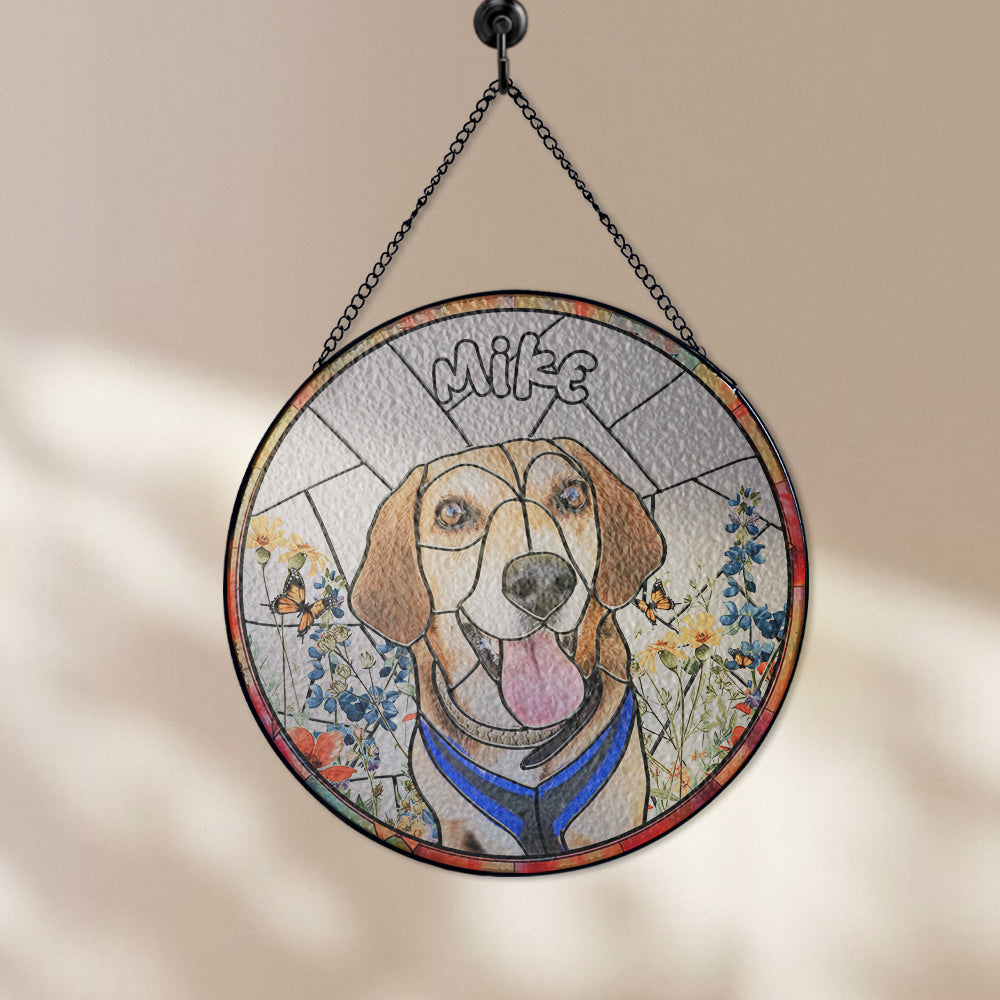Unique Pet Memorial Glass Suncatcher – Custom Portrait Gift to Remember a Loyal Dog or Cherished Cat (Sun-32)