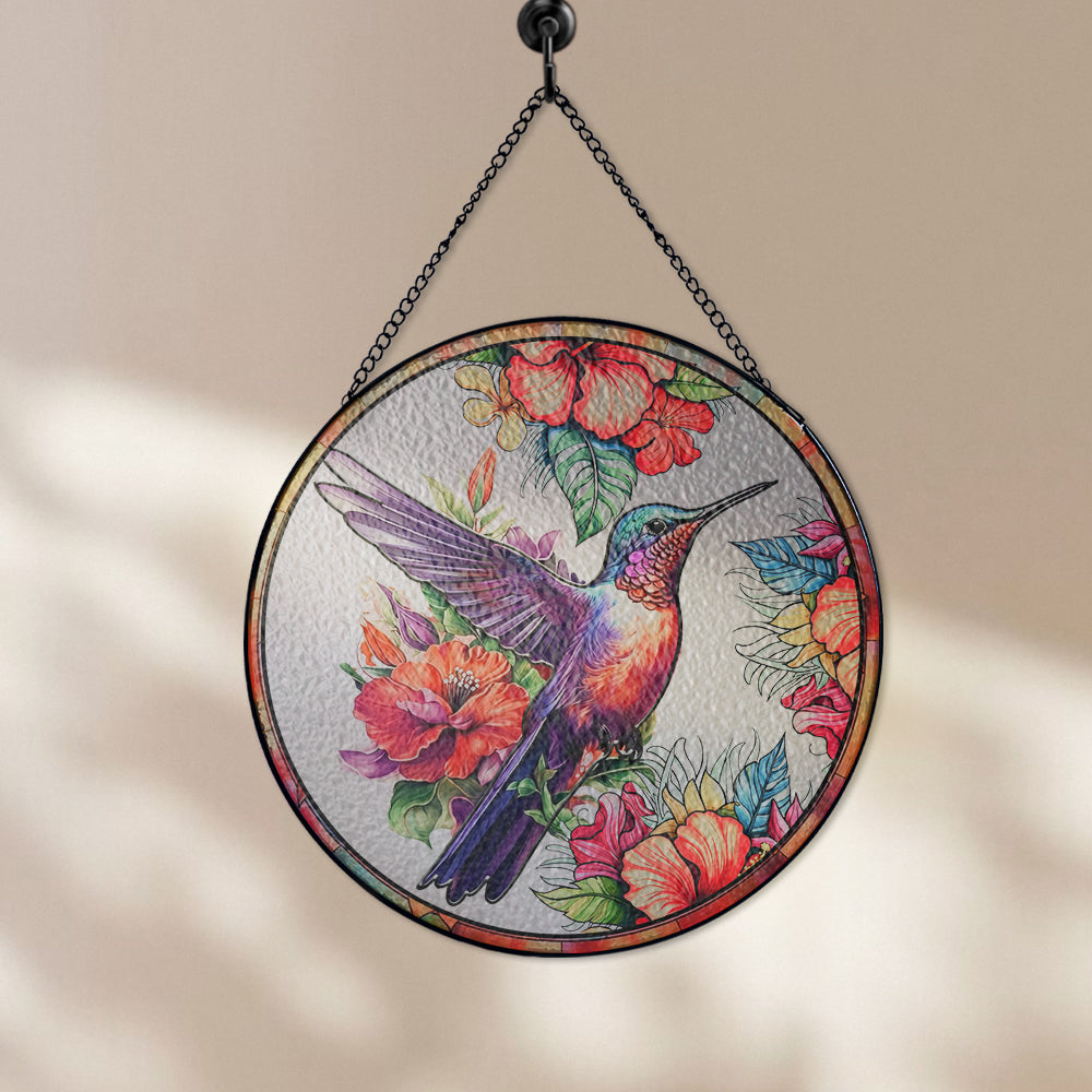 Stunning Personalized Hummingbird Stained Glass Suncatcher – A Colorful Window Accent for Nature Enthusiasts (Sun-31)