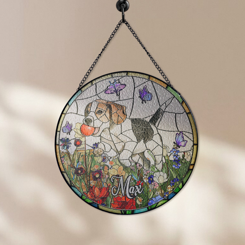 Personalized Stained Glass Suncatcher with Pet Photo and Name – A Memorial Window Ornament for Dog or Cat Loss, Thoughtful Gift for Pet Lovers (Sun-28)