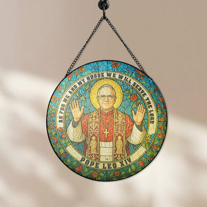 Christian Stained Glass Suncatcher, Pope Leo XIV Window Hanging, Catholic Home Decor, Religious Gift for Faithful, Bible Verse Ornament (Sun-112)