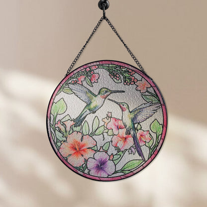 Custom Hummingbird Couple Glass Suncatcher, Elegant Window Decoration for Bird Lovers (Sun-22)