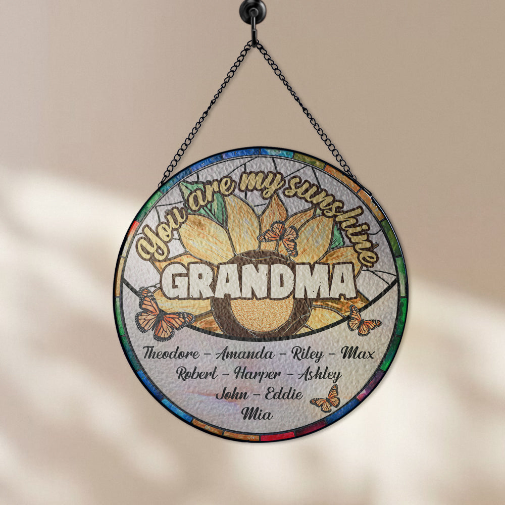 Personalized "You Are My Sunshine" Glass Suncatcher Ornament for Mom, Customizable Sunflower Suncatcher (Sun-26)