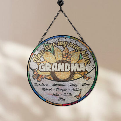 Personalized "You Are My Sunshine" Glass Suncatcher Ornament for Mom, Customizable Sunflower Suncatcher (Sun-26)