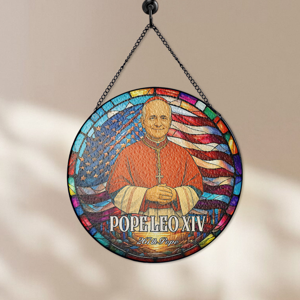Pope Leo XIV Religious Glass Suncatcher, Christian Home Window Decor, Stained Glass Suncatcher Ornament, Handmade Glass SunCatcher (Sun-113)
