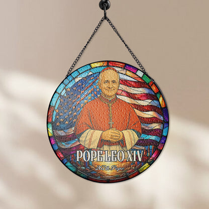 Pope Leo XIV Religious Glass Suncatcher, Christian Home Window Decor, Stained Glass Suncatcher Ornament, Handmade Glass SunCatcher (Sun-113)