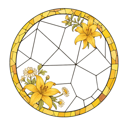 Custom Pet Glass Suncatcher – Personalized Dog Portrait with Yellow Lilies and Daisies – Stained Glass Style Window Hanging Gift (Sun-104)