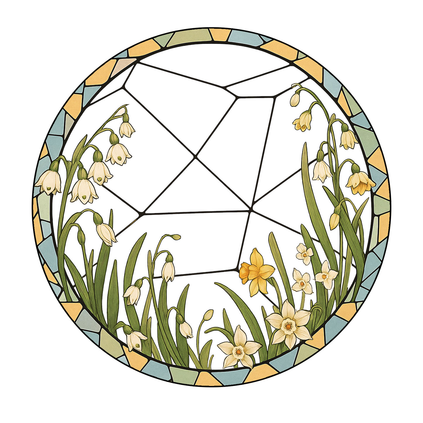 Custom Pet Glass Suncatcher – Personalized Dog Portrait with Yellow Lilies and Daisies – Stained Glass Style Window Hanging Gift (Sun-104)