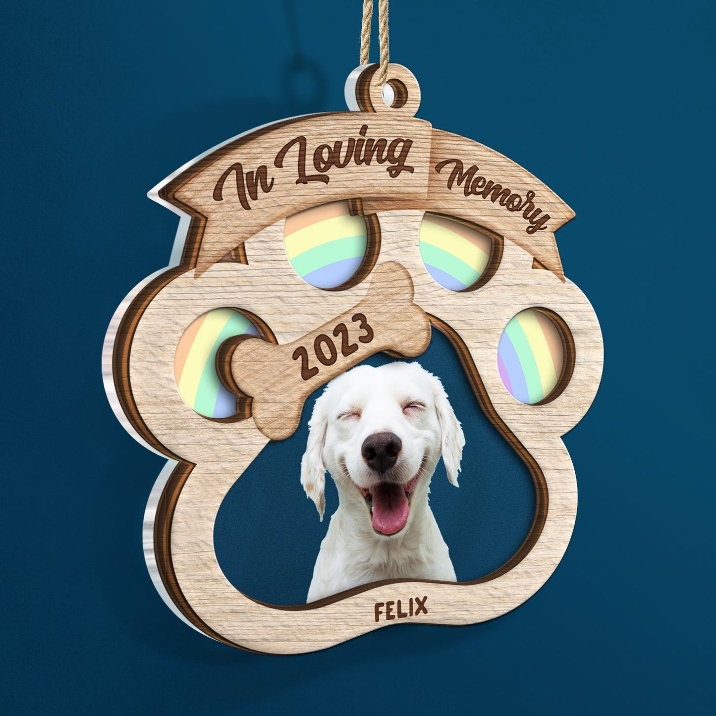 Custom Photo In Loving Memory - Christmas Sympathy Gift For Dog Lovers - Personalized 2-Layered Mix Ornament