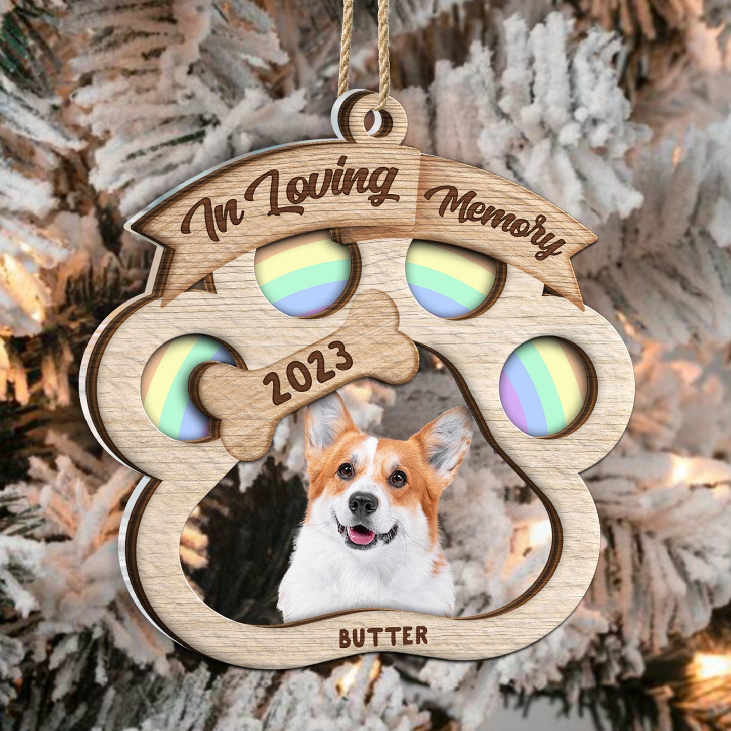 Custom Photo In Loving Memory - Christmas Sympathy Gift For Dog Lovers - Personalized 2-Layered Mix Ornament