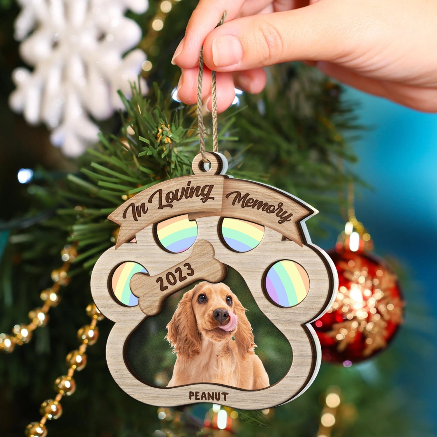 Custom Photo In Loving Memory - Christmas Sympathy Gift For Dog Lovers - Personalized 2-Layered Mix Ornament