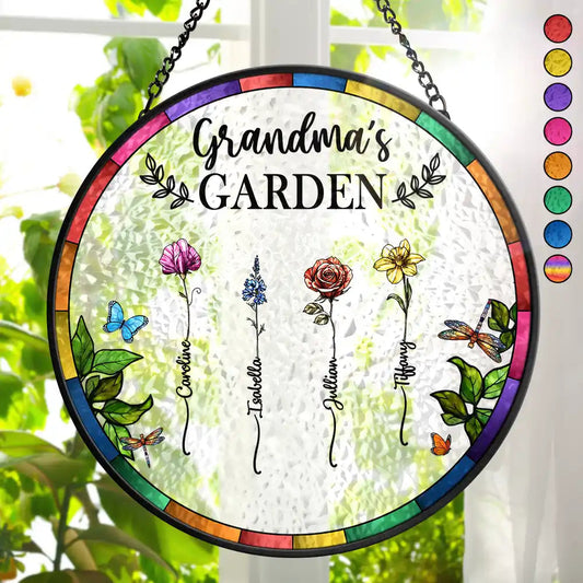 Personalized Birthday Flower Stained Glass Suncatcher with Custom Name (Sun-17)