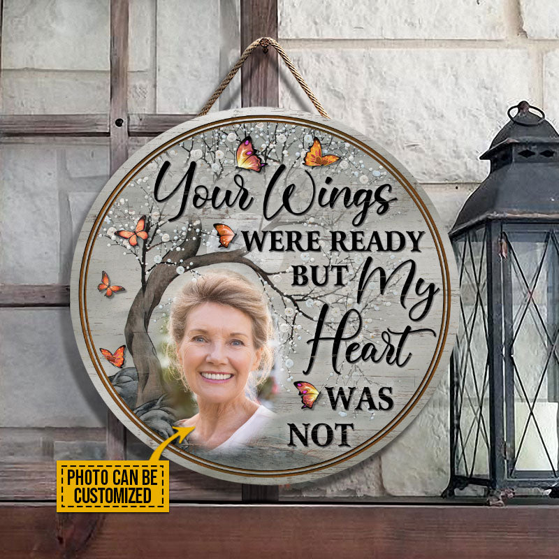 Custom Photo Gift Parents Your Wings Were Ready Custom Wood Circle Sign, Sympathy, Memorial Gift, Wall Pictures, Wall Art, Wall Decor