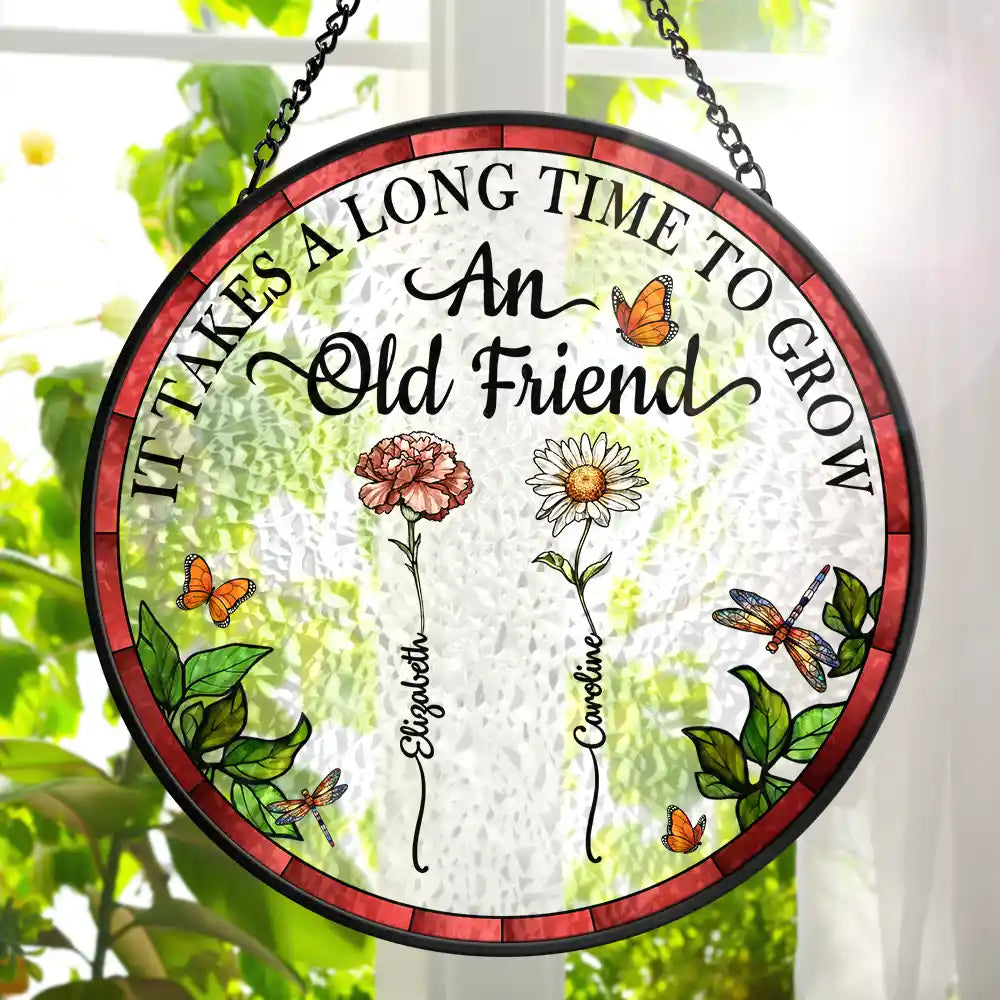 Personalized Birthday Flower Stained Glass Suncatcher with Custom Name (Sun-17)