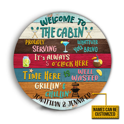 Lake Cabin Welcome To The Cabin Custom Wood Circle Sign, Wood Wall Art Sign