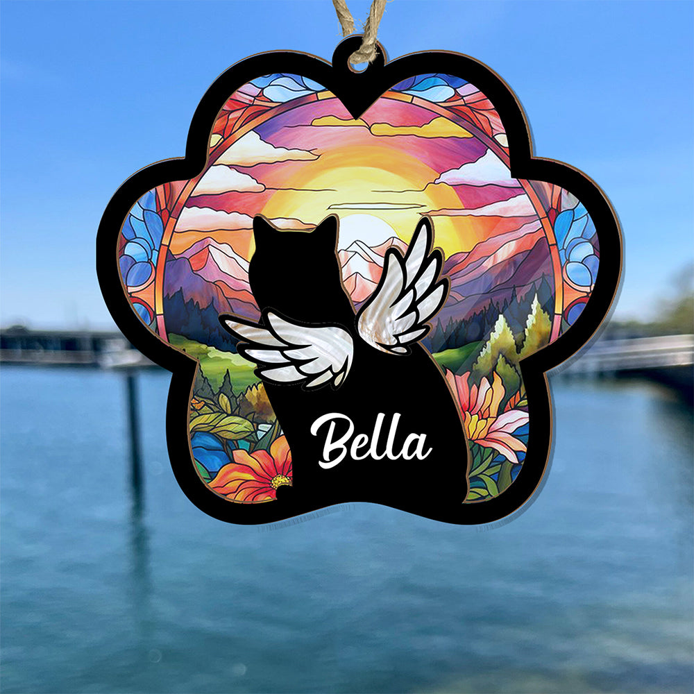 Personalized Cat Loss Sympathy Glass Suncatcher, Beautiful Memorial Gift for Grieving Pet Owners (H-Sun-01)