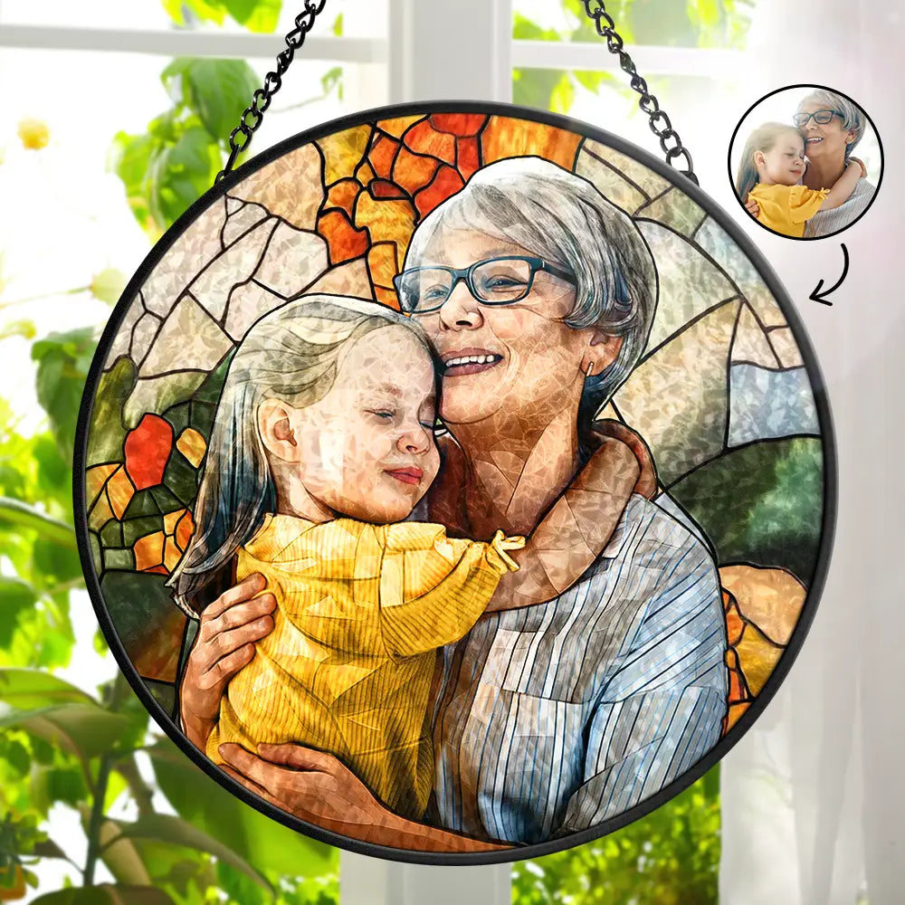 Custom Stained Glass Suncatcher - Family Photo Portrait for Mom and Grandma (Sun-20)