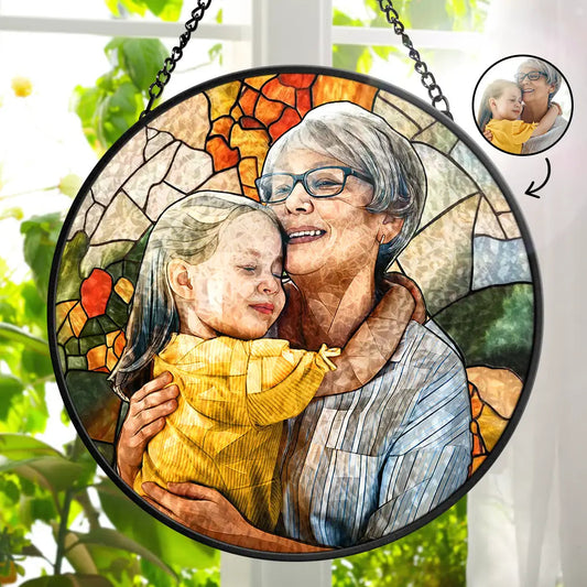Custom Stained Glass Suncatcher - Family Photo Portrait for Mom and Grandma (Sun-20)