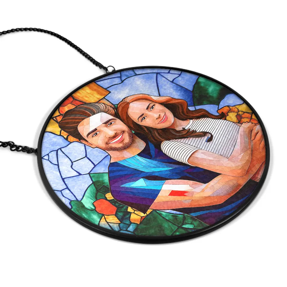 Custom Stained Glass Suncatcher - Family Photo Portrait for Mom and Grandma (Sun-20)