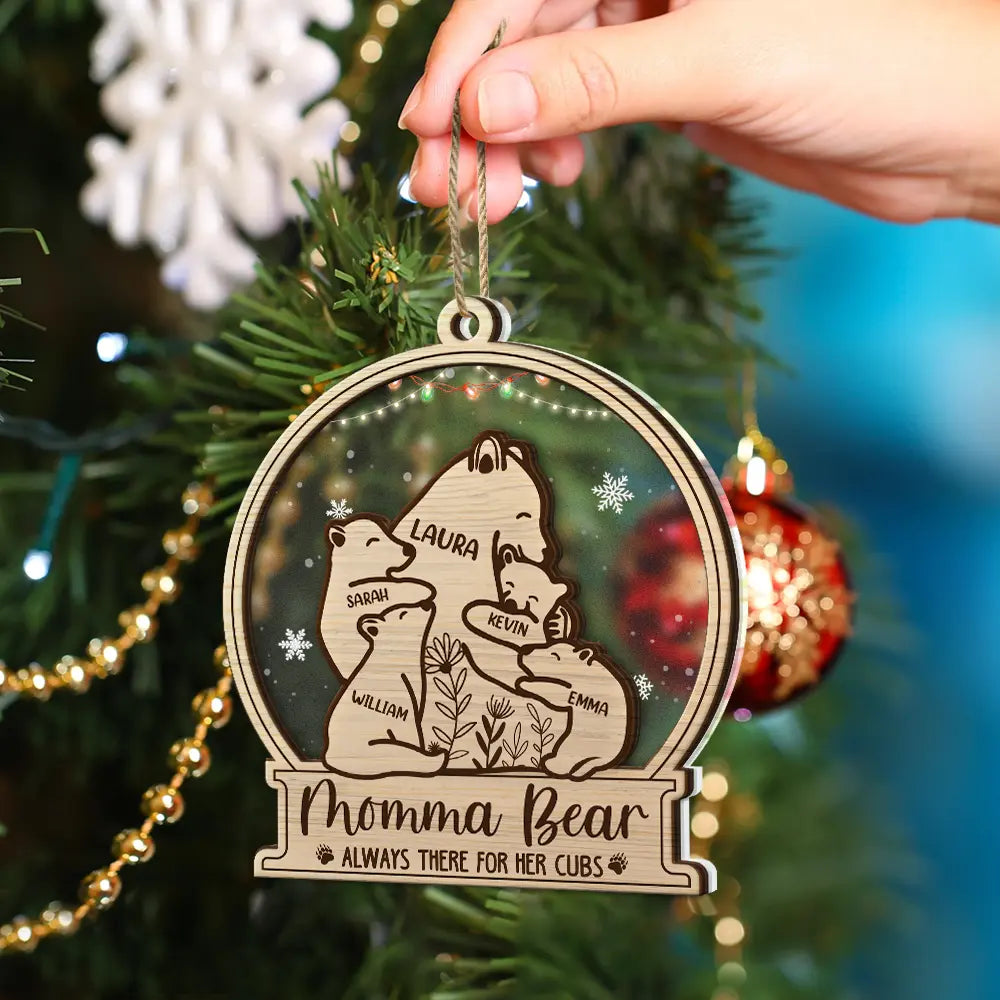 Mama Bear Always There For Her Cubs - Personalized 2-Layered Mix Ornament