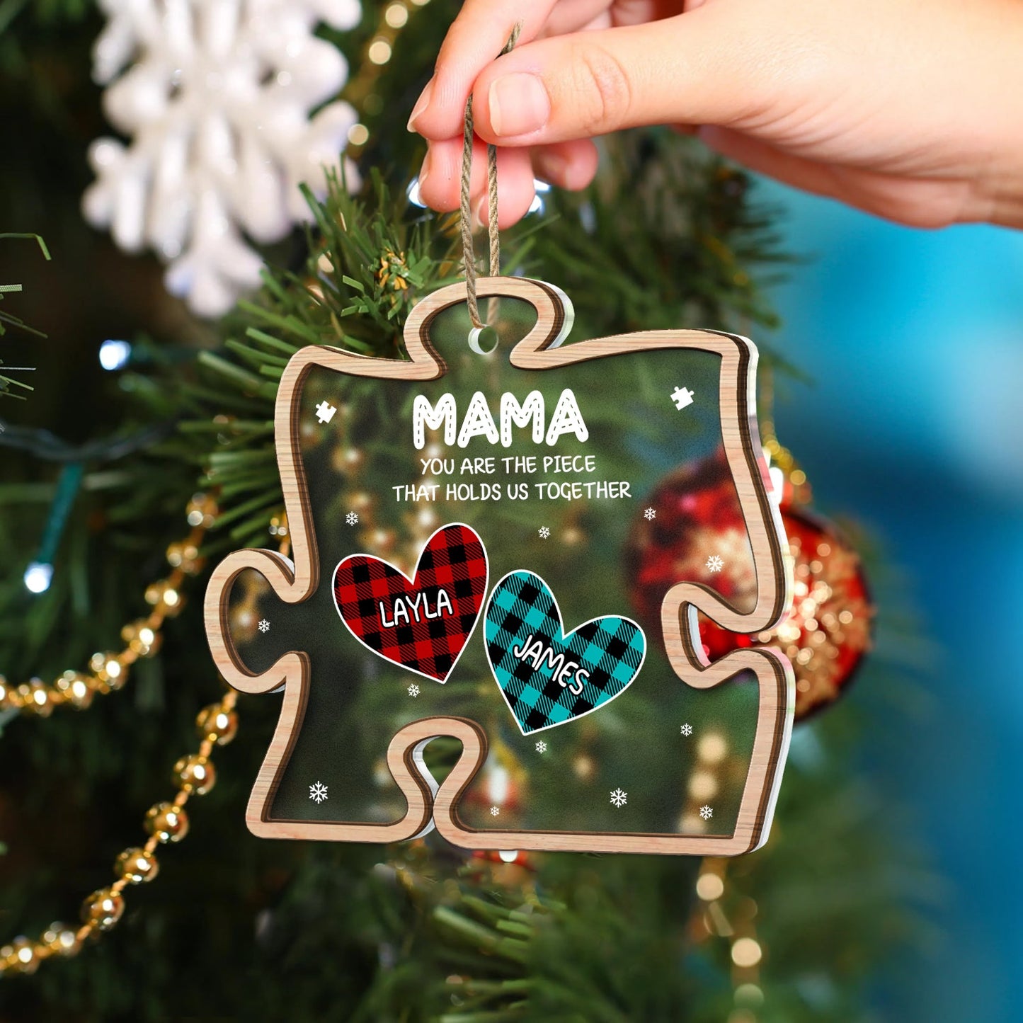 You Are The Piece That Holds Us Together - Christmas, Gift For Grandma, Grandpa, Mom, Dad - Personalized 2-Layered Mix Ornament