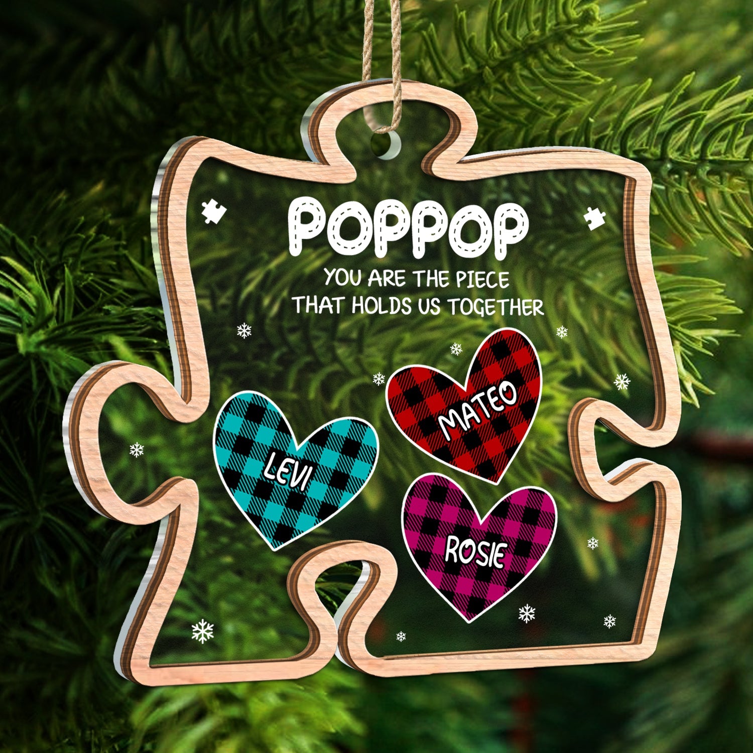 You Are The Piece That Holds Us Together - Christmas, Gift For Grandma, Grandpa, Mom, Dad - Personalized 2-Layered Mix Ornament