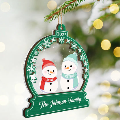 Snowman Christmas Family - Personalized 2-Layered Mix Ornament