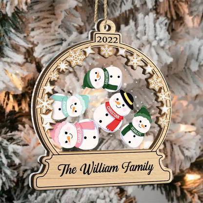 Snowman Christmas Family - Personalized 2-Layered Mix Ornament