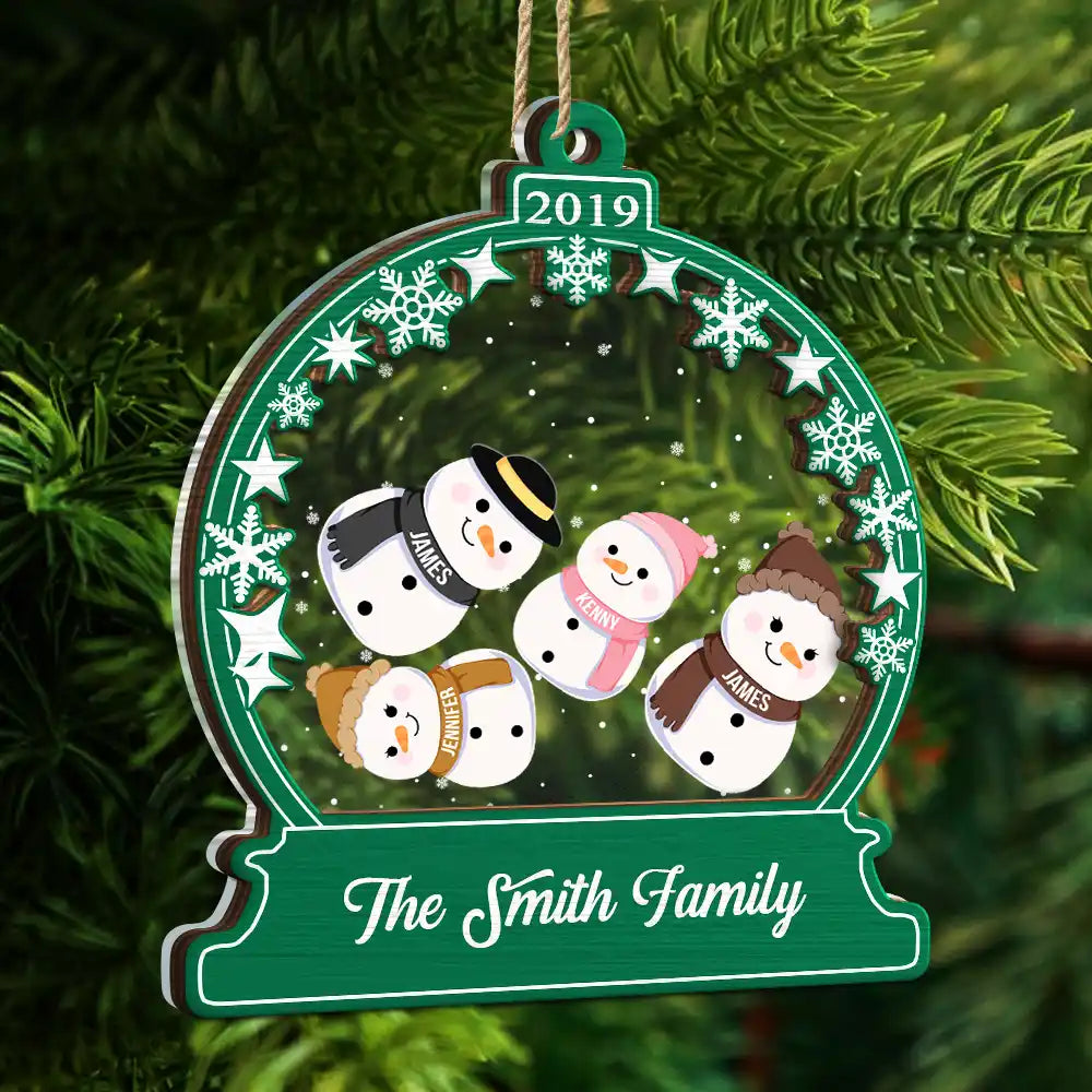 Snowman Christmas Family - Personalized 2-Layered Mix Ornament