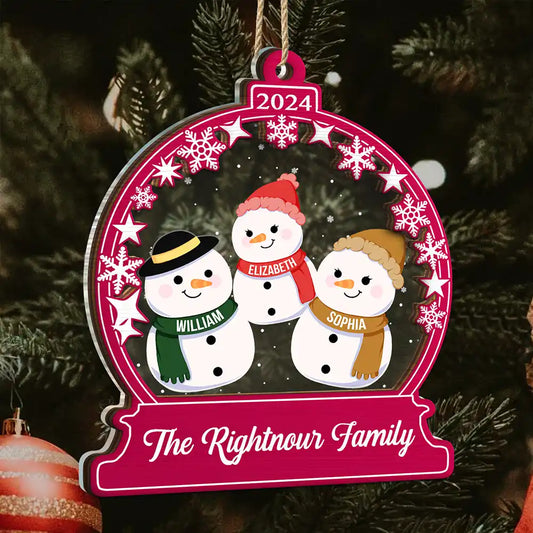 Snowman Christmas Family - Personalized 2-Layered Mix Ornament