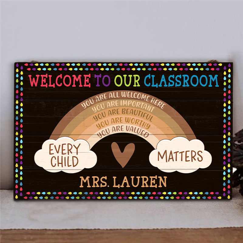 Personalized Teacher You Are All Welcome Here Custom Wood Rectangle Sign, Teacher Gifts, Classroom Decor