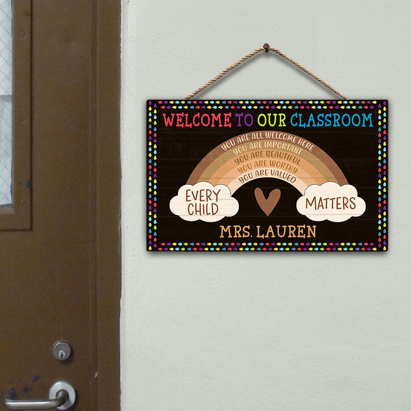 Personalized Teacher You Are All Welcome Here Custom Wood Rectangle Sign, Teacher Gifts, Classroom Decor
