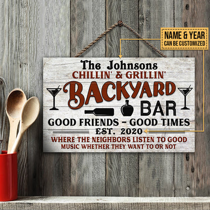 Personalized Backyard Bar Beer Listen To Good Music Custom Wood Rectangle Sign