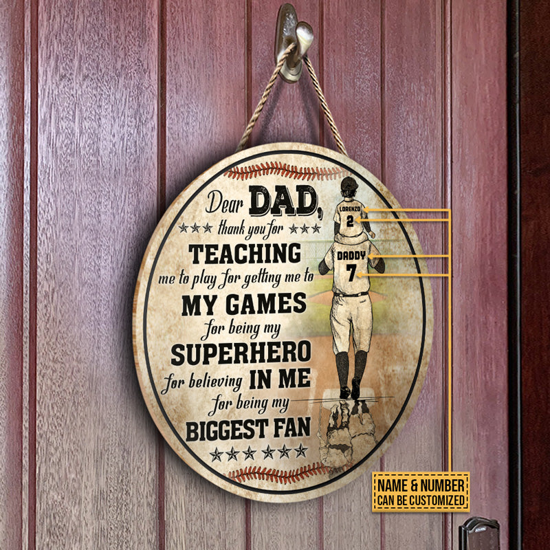 Personalized Baseball Dad And Son Thank You Customized Wood Circle Sign