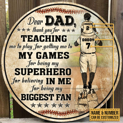 Personalized Baseball Dad And Son Thank You Customized Wood Circle Sign