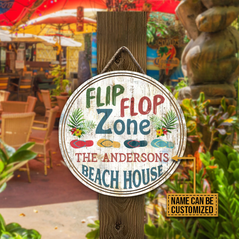 Personalized Beach Flip Flop Zone Custom Wood Circle Sign