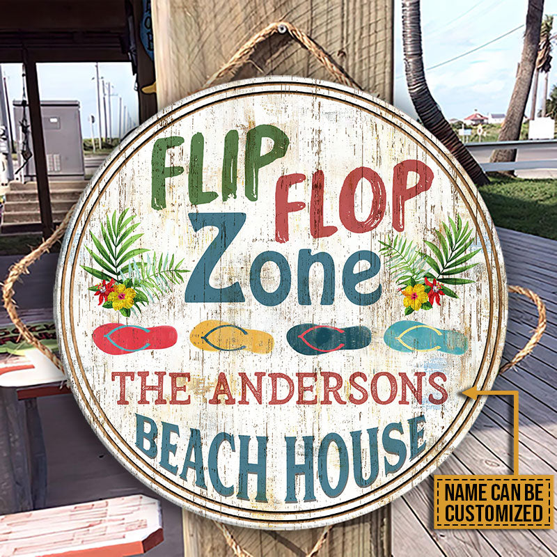 Personalized Beach Flip Flop Zone Custom Wood Circle Sign