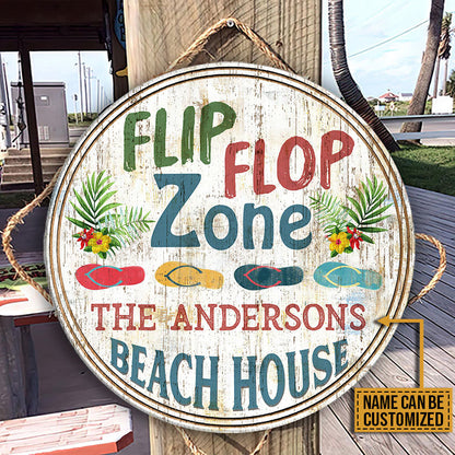 Personalized Beach Flip Flop Zone Custom Wood Circle Sign