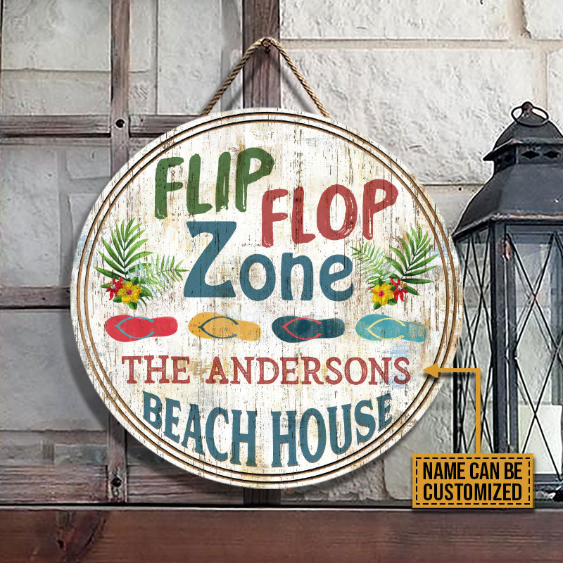 Personalized Beach Flip Flop Zone Custom Wood Circle Sign