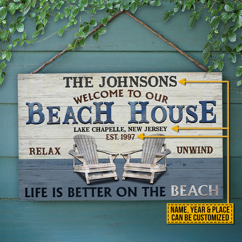 Personalized Beach House Life Is Better Custom Wood Rectangle Sign